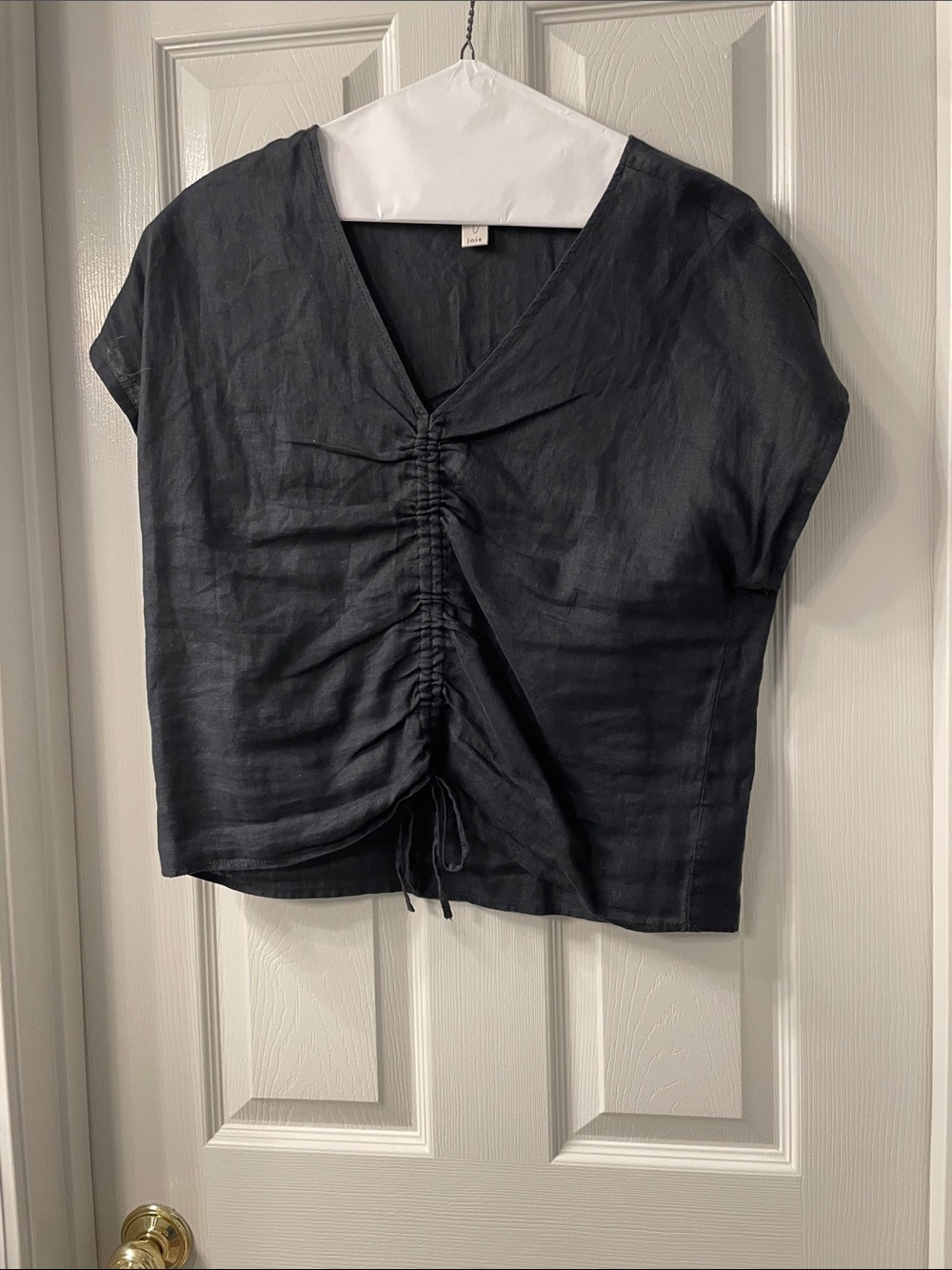 Joie Dark Charcoal Ruched V-Neck Crop Top